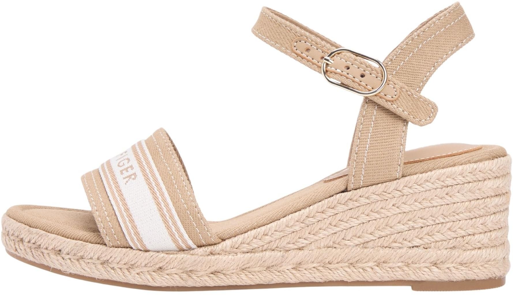 Tommy Hilfiger Women's Mid Wedge Espad Webbing FW0FW09230 Wedge Espadrilles, KHAKI (Safari Canvas), 4