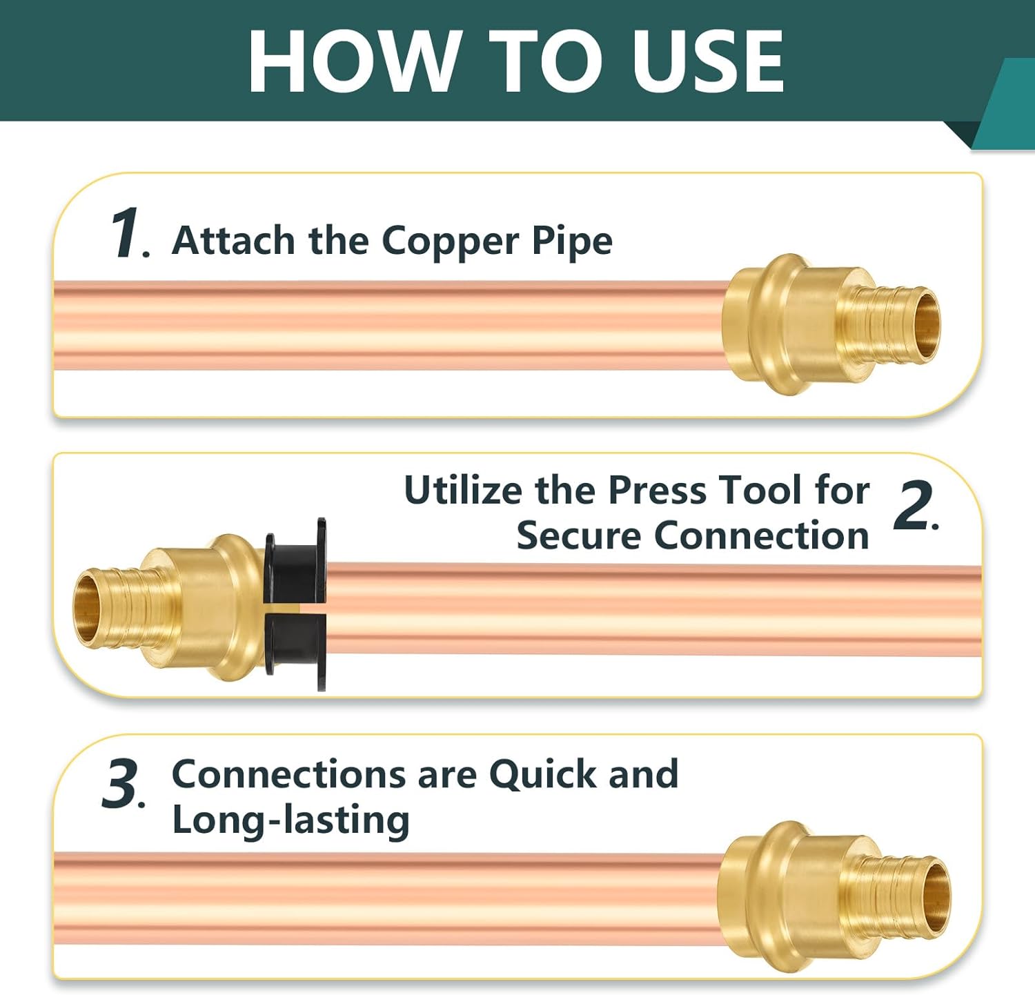 10-Pack Niikappu Brass Press Fitting Adapter, 3/4" Copper Press x 3/4" Pex Crimp Coupling Adapter for Copper and Pex Pipe Connection