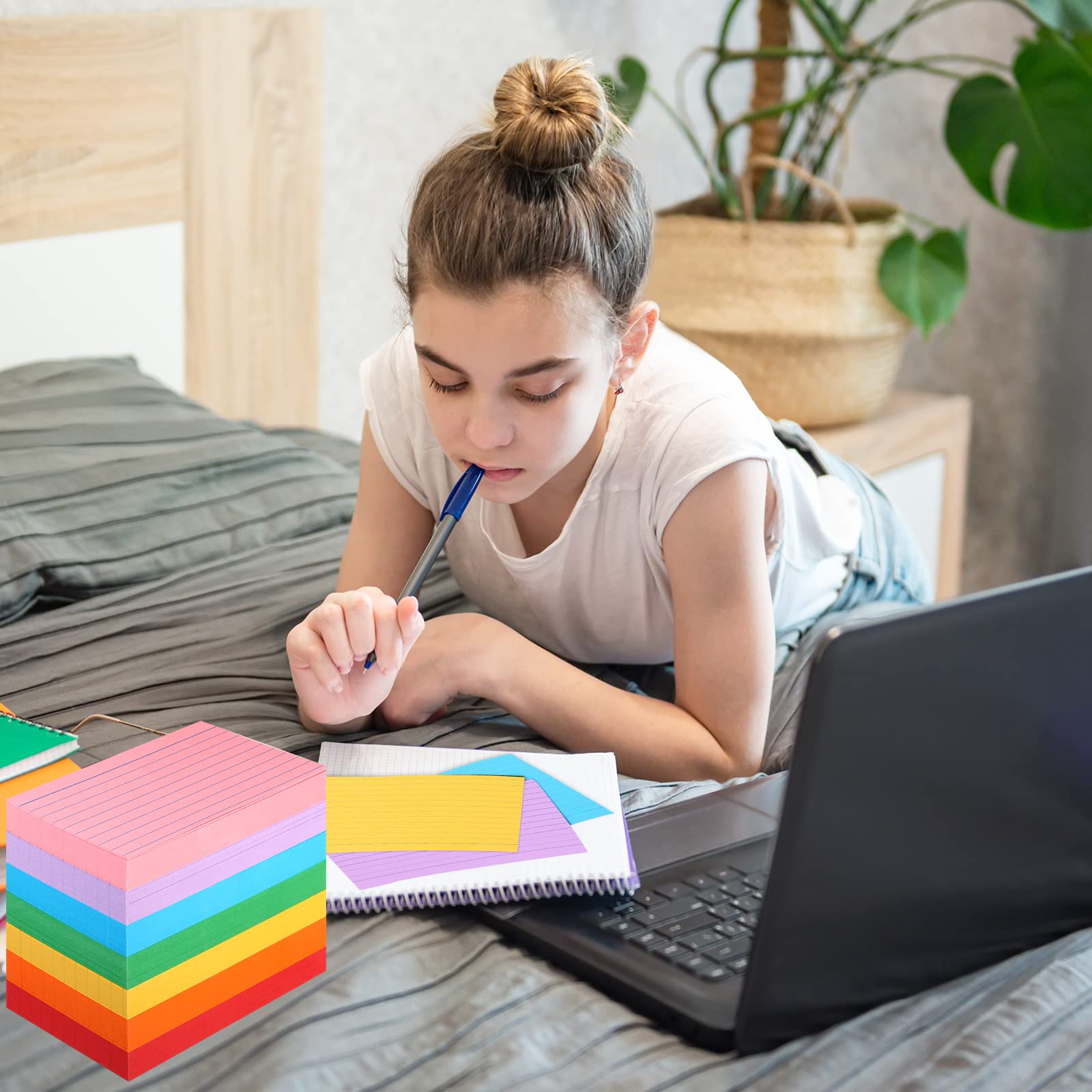 Fainne 2100 Stück linierte Karteikarten, sortierte Farben, farbige Karteikarten, Notizkarten, liniert, Lernkarten für Studium, Heimbürobedarf (7,6 x 12,7 cm, helle Farbe)