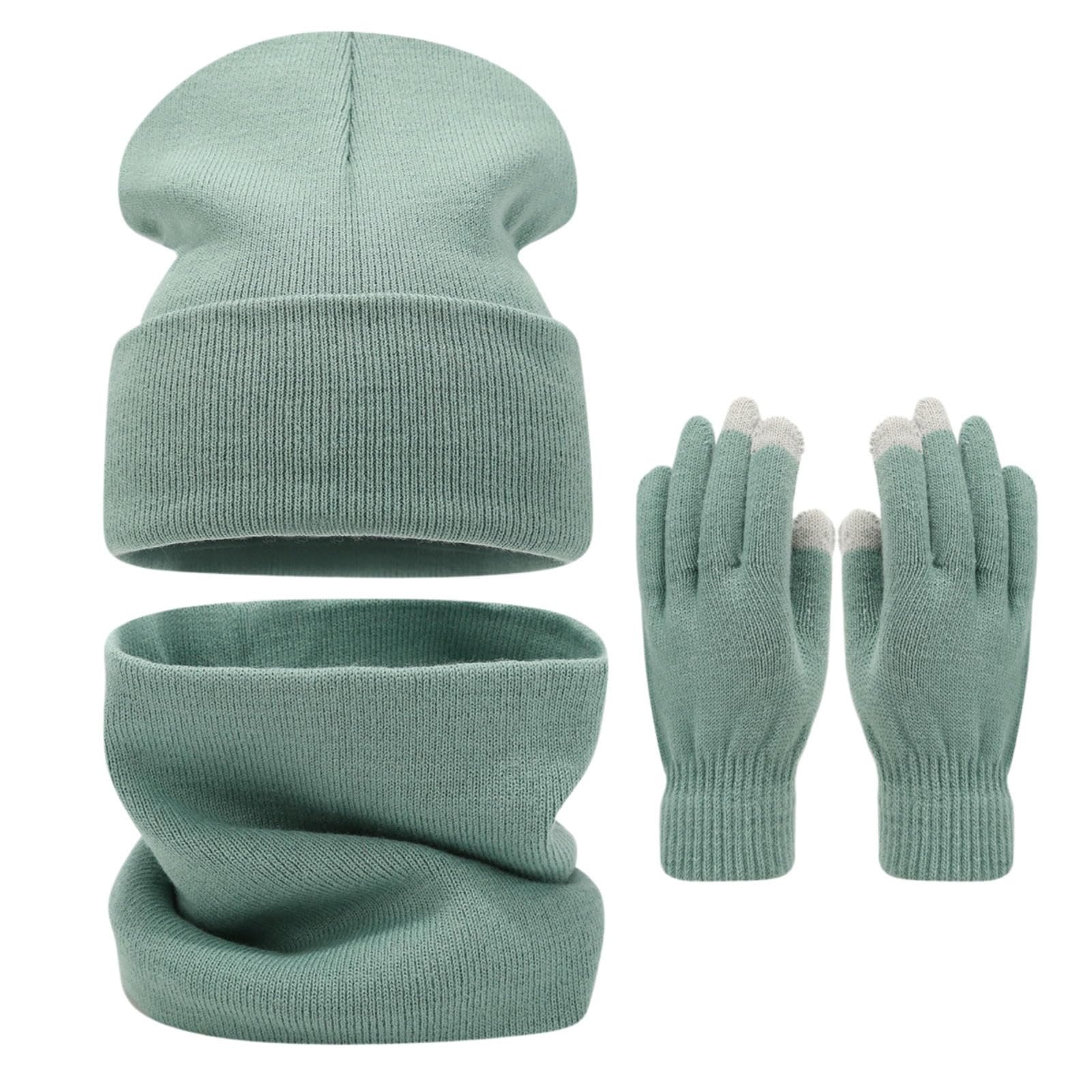 Conjunto de gorro bufanda y guantes de invierno verde en talla grande