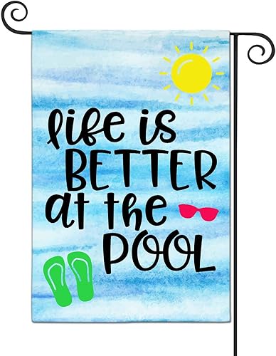 LHMUYU - Bandera de poliéster con texto en inglés "Life is Better at The Pool" para decoración del hogar, jardín, patio, interior y exterior, doble