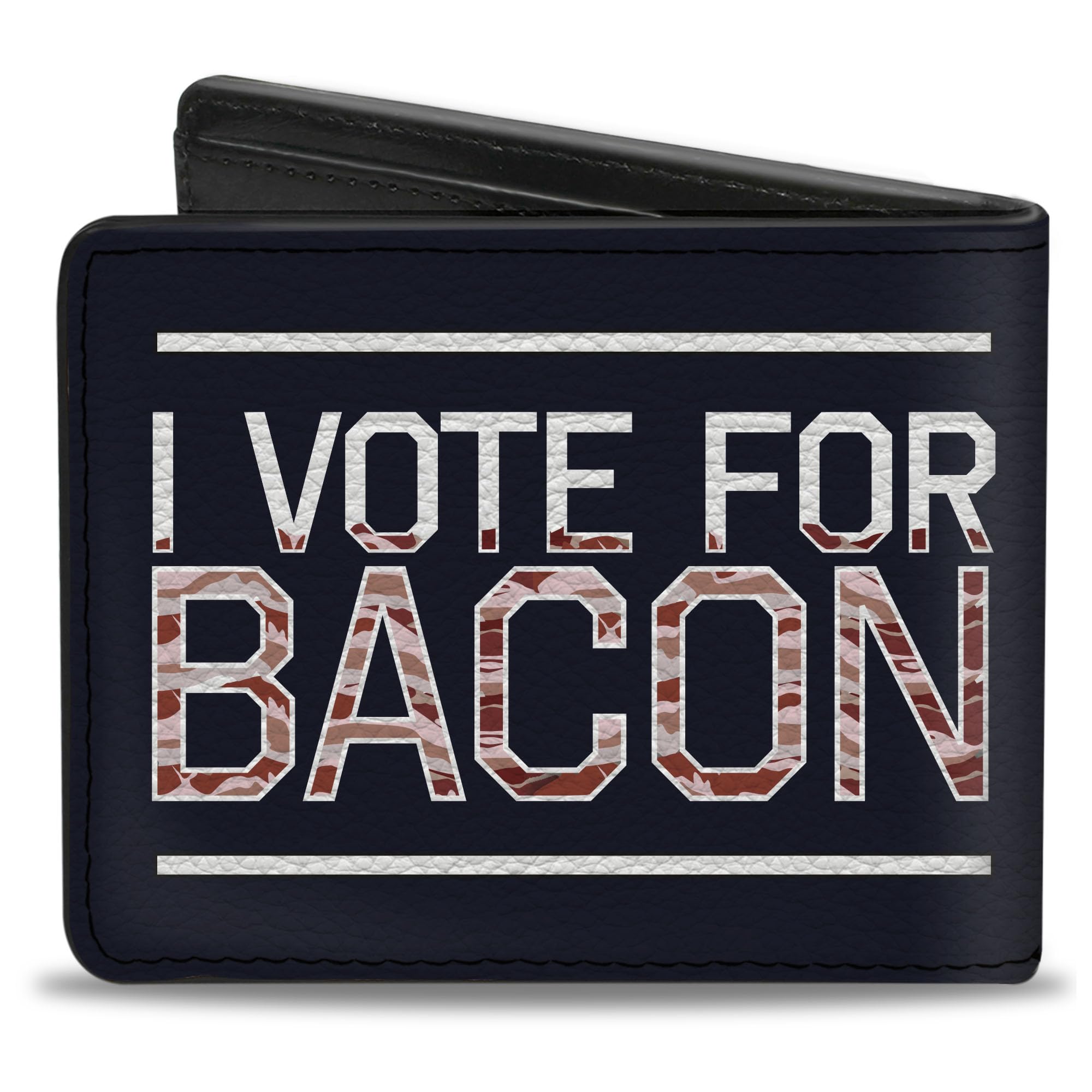 Buckle-Down Men's Wallet, Bifold, Vote Black White Bacon, Vegan Leather, Multi, 4.0