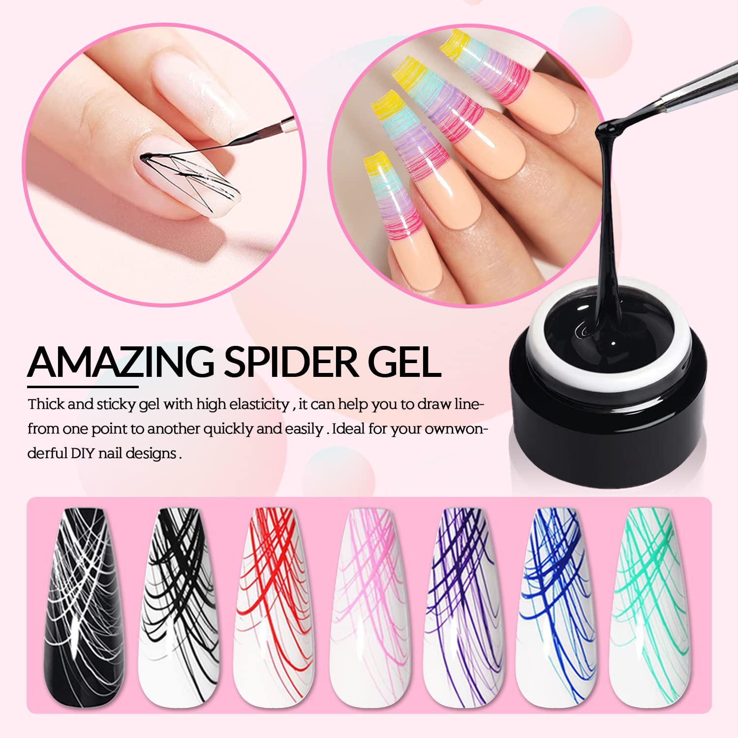Amazon.com : Coosa 15 Colors Spider Gel Art Nail Kit with Brush Nail Art  Wire Drawing Gel for Line Pulling Line Silk Drawing Nail Decoration :  Beauty & Personal Care