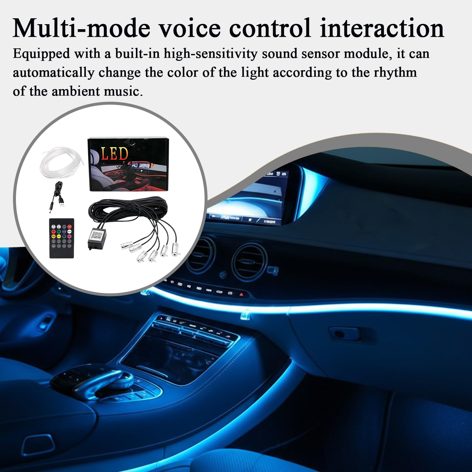 Luces de Ambiente para Coche | Control por Aplicación Iluminación Decorativa Automotriz - Mando Inalámbrico para Tira de Luz LED de Coche | Para Caravanes Camping-Cars Sedan