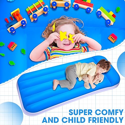 Miniatura 6 de Hiboom 4 piezas de cama inflable para niños, portátil, cómoda, con kit de parches, colchón inflable para niños pequeños, hogar, camping, viajes,