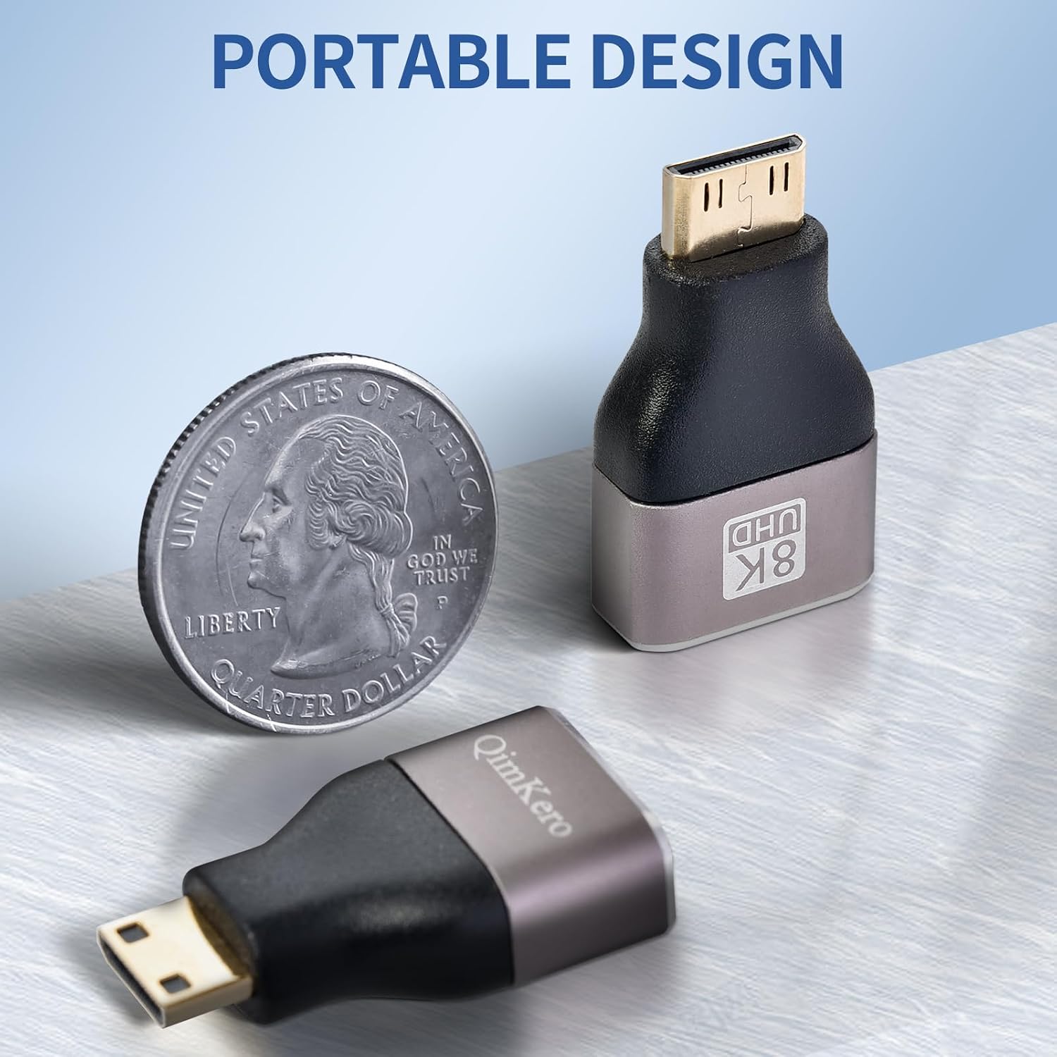 QimKero Mini HDMI to HDMI Adapter 2-Pack, 8K@60Hz, 4K@144Hz, 2K@240Hz Female to Mini HDMI Male Adapter, Compatible with DSLR,Camcorder, Raspberry Pi Zero W,Laptop,Tablet,HDTV, Projector, Monitor