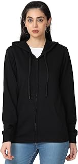 Wafaa Women's Cotton Plain Hooded Neck Full Zipper Sweatshirt Hoodies with Kangaroo Pocket Price In India