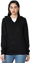 Wafaa Women's Cotton Plain Hooded Neck Full Zipper Sweatshirt Hoodies with Kangaroo Pocket