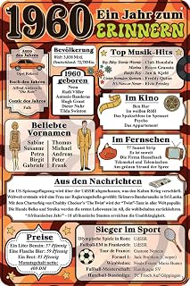 Retro Blechschild für den JAHRGANG 1960, zum 66. GEBURTSTAG, Zeitreise in das Geburtsjahr, Erinnerungen, Geschenk, Jubiläum Deko Schild – 20 x 30 cm