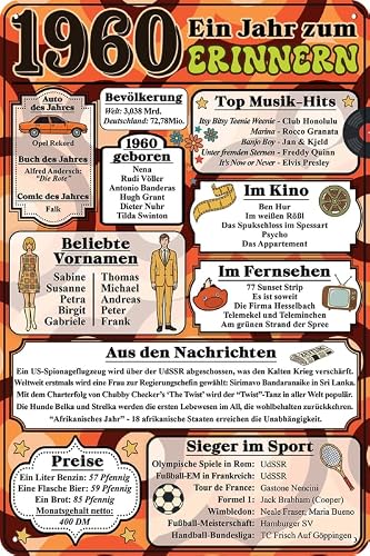 Retro Blechschild f&uuml;r den JAHRGANG 1960, zum 66. GEBURTSTAG, Zeitreise in das Geburtsjahr, Erinnerungen, Geschenk, Jubil&auml;um Deko Schild &ndash; 20 x 30 cm