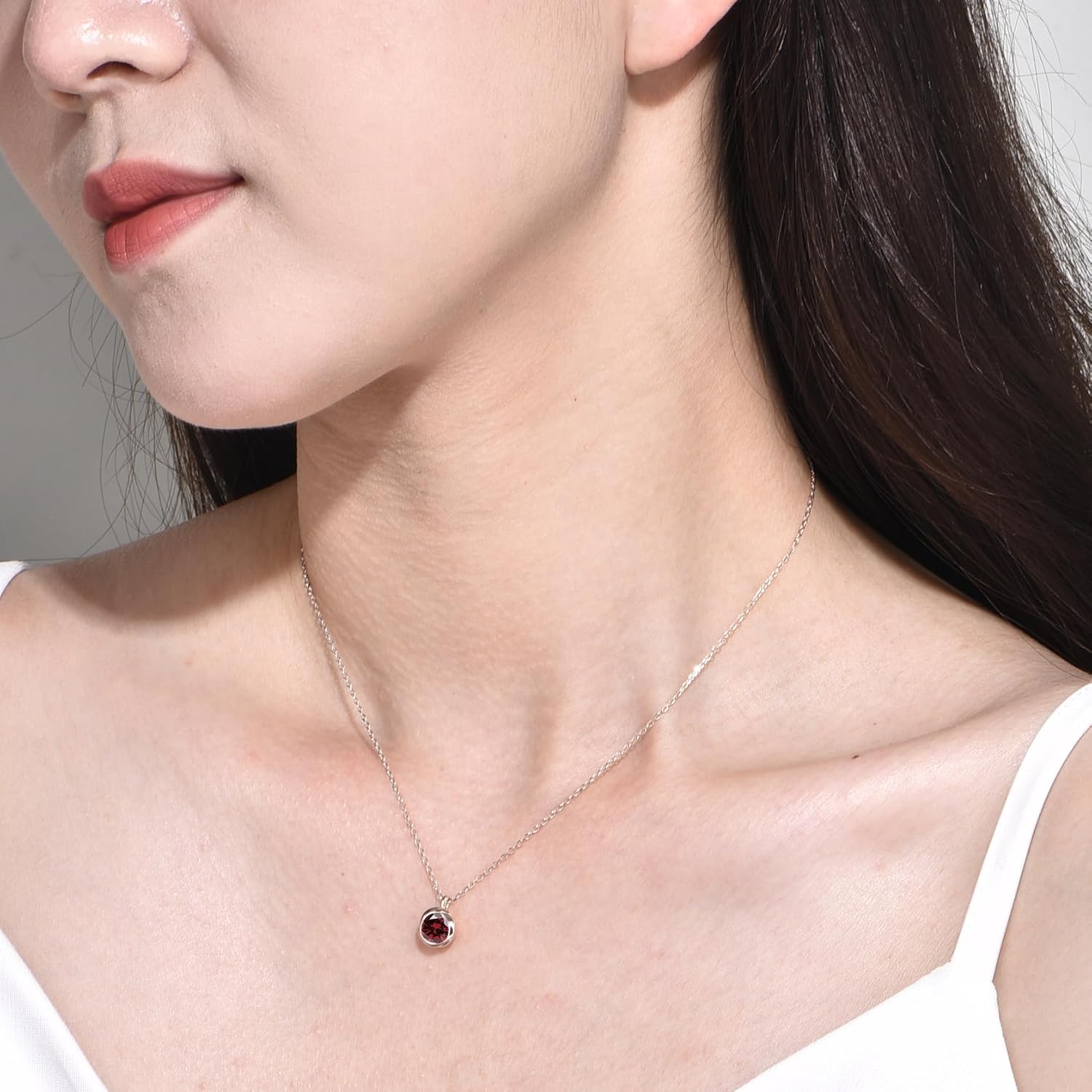 immobird 925 Sterling Silver Rose Necklace for Women with Birthstone Solitaire Necklace for Daily Dainty Round Silver Necklace for Gift - Image 5