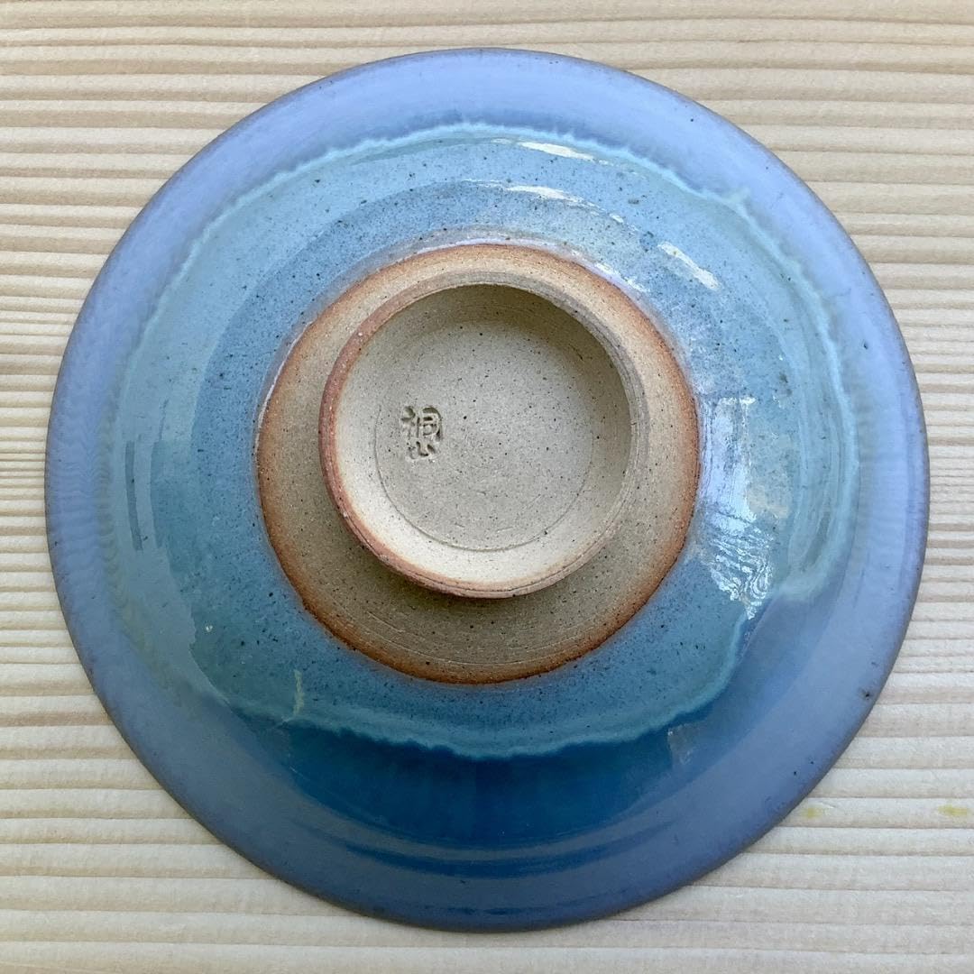 琴浦窯 和田桐山造 釣窯天青釉平茶碗 水色紙箱 鈞窯