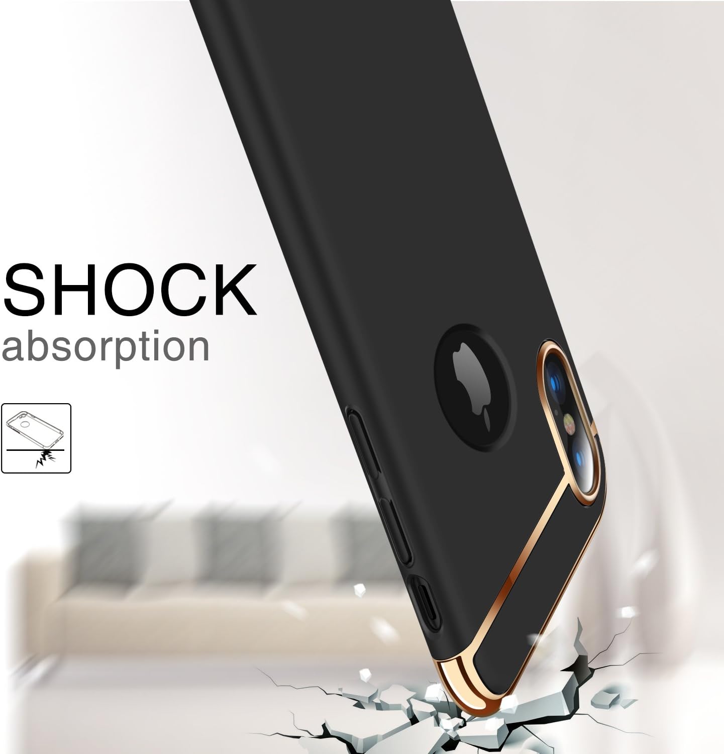 TORRAS Lock Series for iPhone X Case/for iPhone Xs Case 3-in-1 Luxury Anti-Scratch Hard Cover with Electroplated Frame Phone for iPhone Xs/X, Black