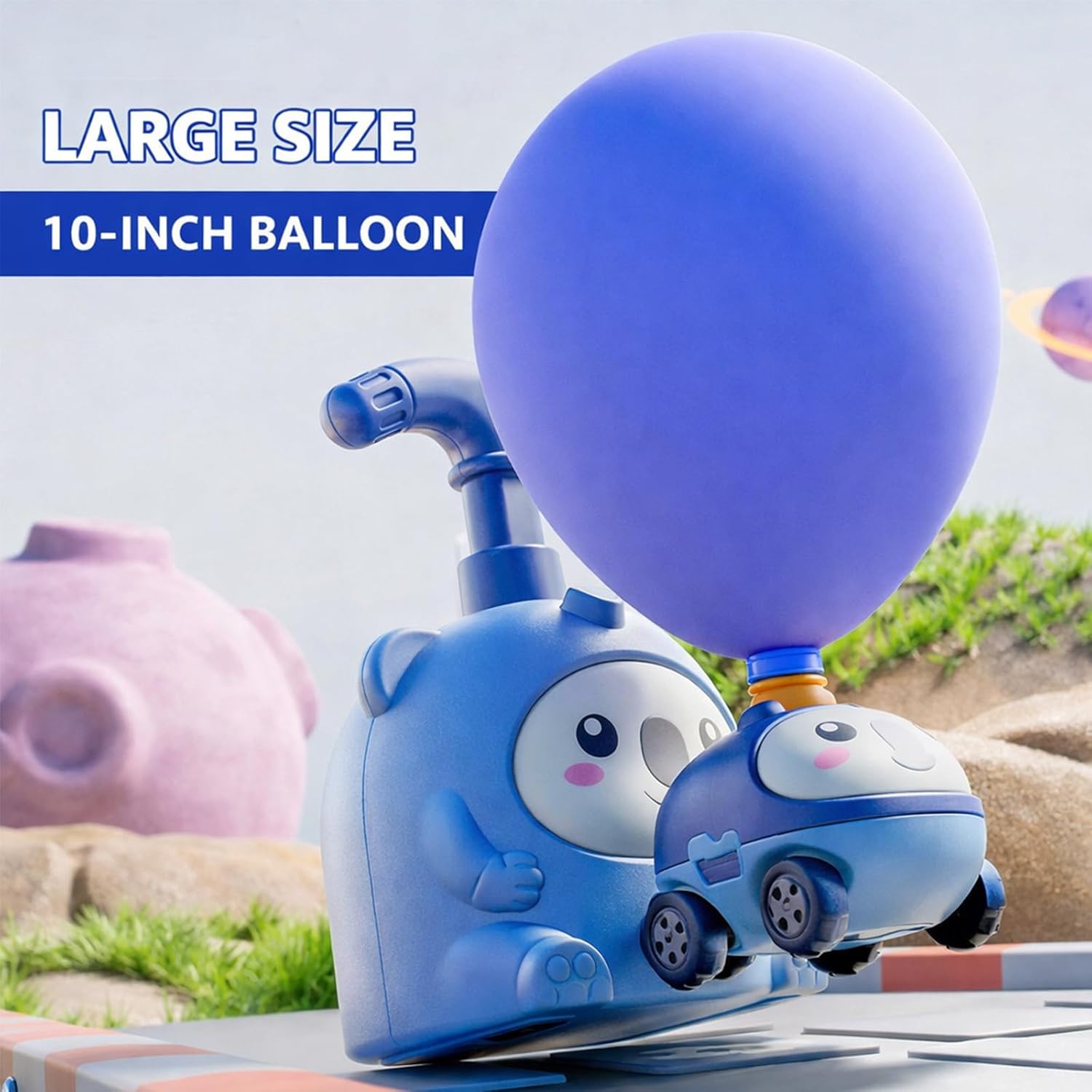 Balloon Launcher Toy Set, Balloon Powered Car, Balloons Launcher Toy with Manual Pump, Balloons Car Toy Pump Set, Animal Air Powered Balloontoy for STEM Learning, Party Fun, Kids Gift (Blue-A)