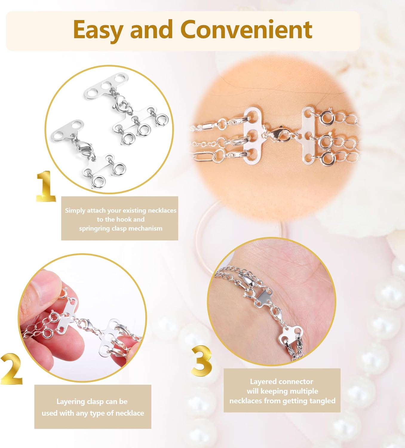 Necklace Separator for Layering Necklace Layering Clasps Silver Necklace Connectors for Multiple Necklaces（2 PCS） - Image 4