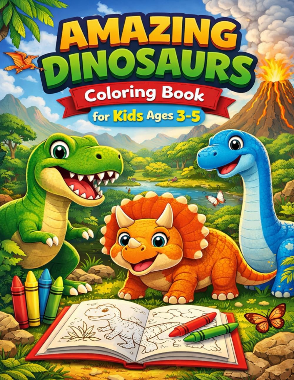 Amazing Dinosaurs Coloring Book for Kids Ages 3–5