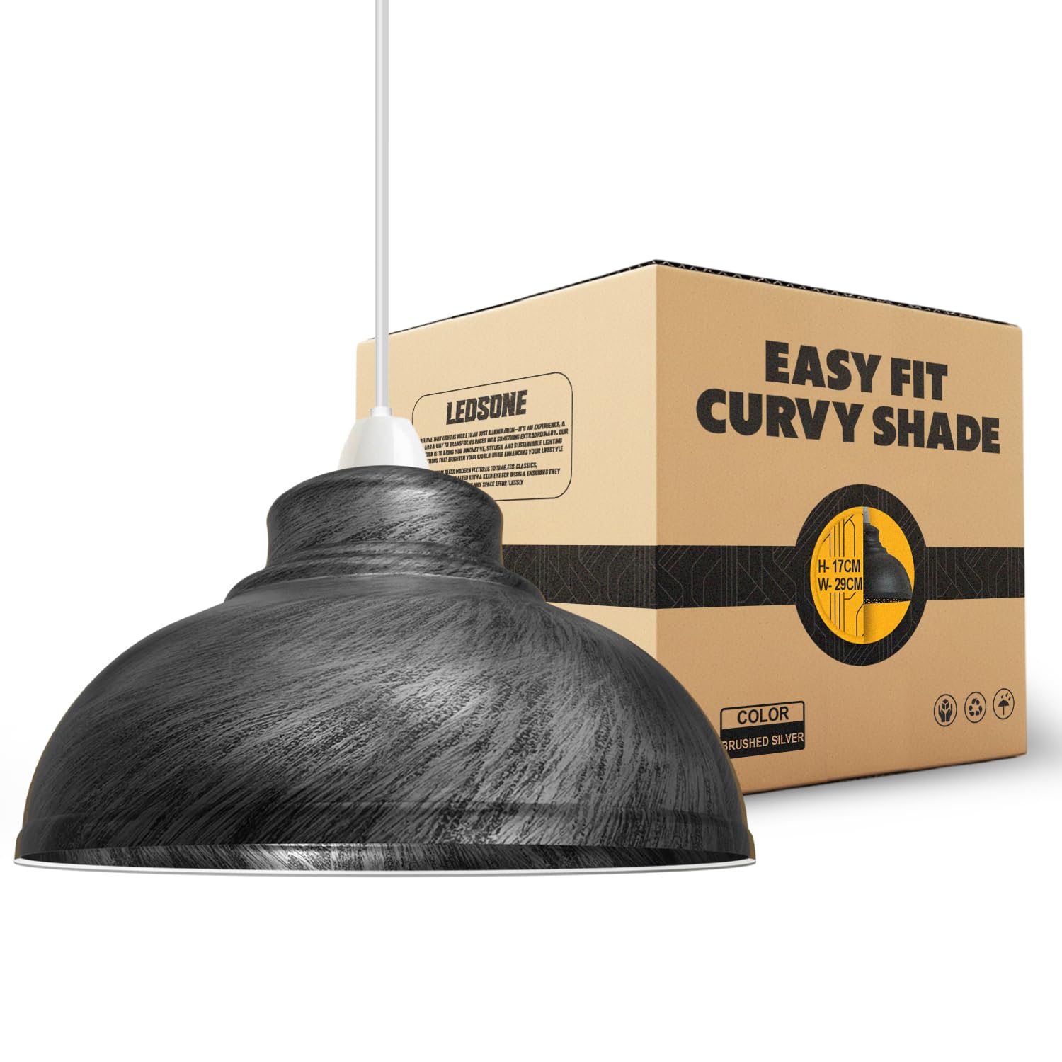 LEDSone Industrielle Decken-Pendelleuchtenschirme, Retro-/Vintage-Stil, kurviger, kuppelförmiger Hängelampenschirm für hängende Deckenleuchten (Brushed Silver)