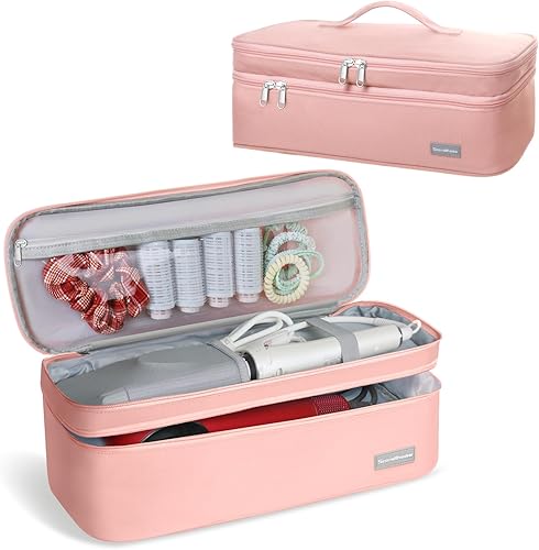 Estuche de transporte de viaje de doble capa compatible con secador de pelo de un solo paso Revlon y Volumizer Hot Air Brus (PINK)
