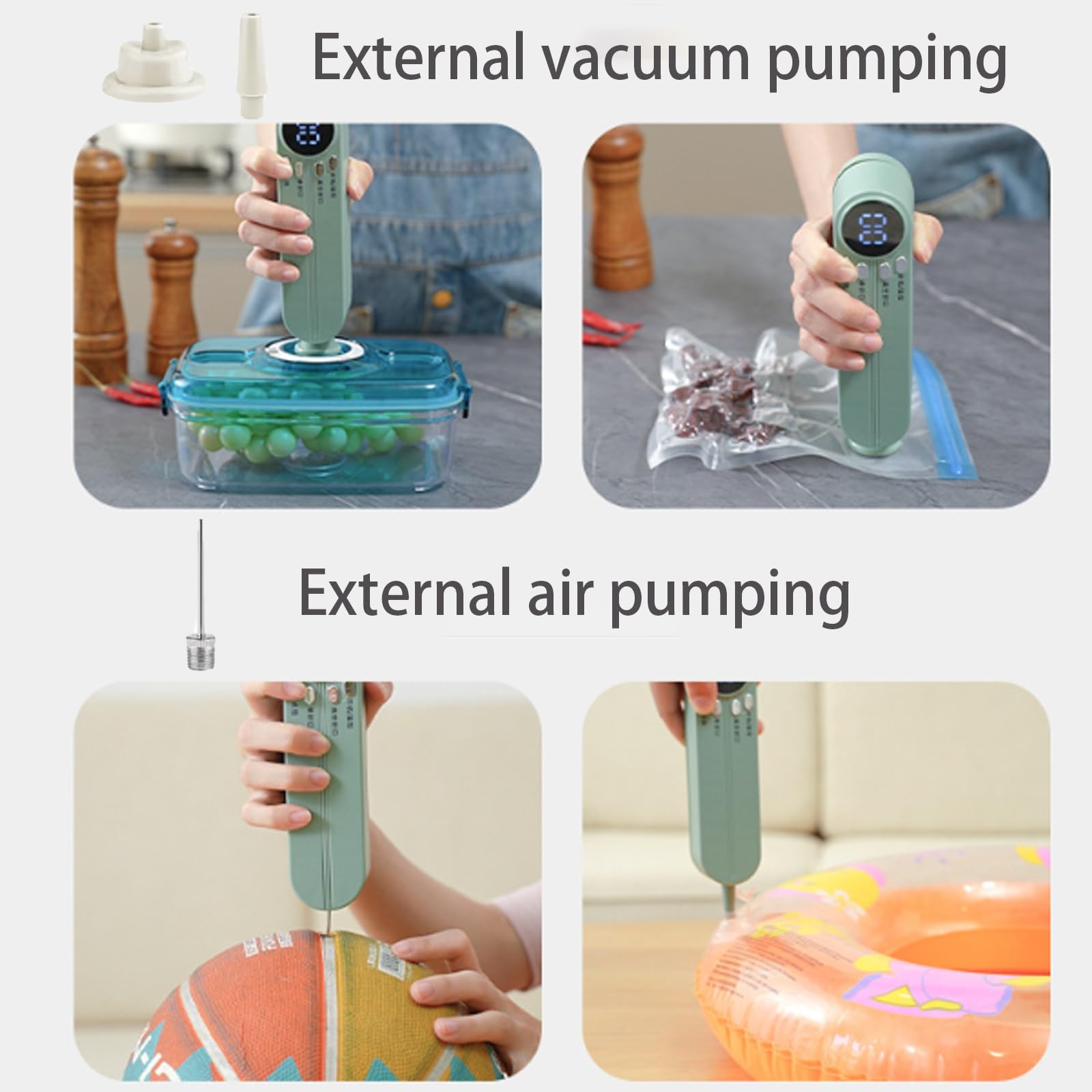 Selladora al vacío inalámbrica de mano, minimáquina 3 en 1, recargable, for almacenar alimentos, prensadora portátil for bolsas de papas fritas, selladora térmica for refrigerios, bomba de inflado.(Be
