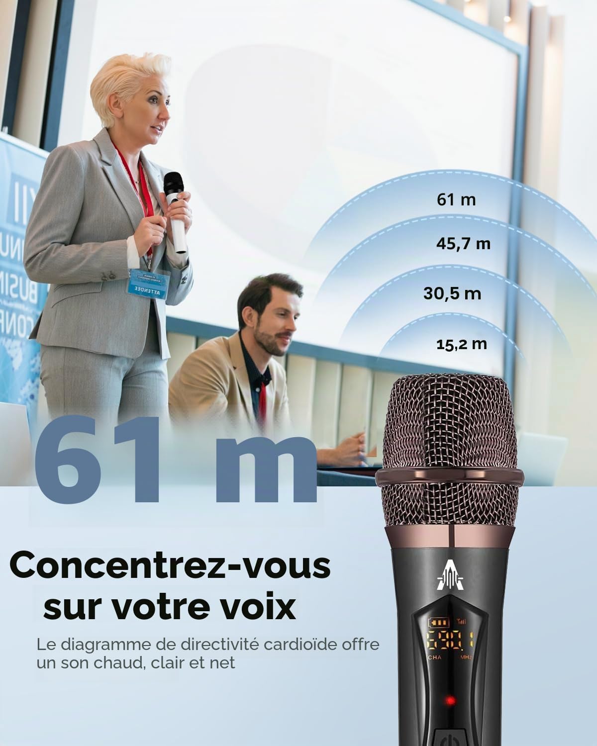 ALPOWL Microphone sans Fil, Microphone karaoké avec 192KHZ/24Bit, système de Micro Dynamique sans Fil Professionnel, récepteur Rechargeable pour Haut-Parleur, système de sonorisation (Black)