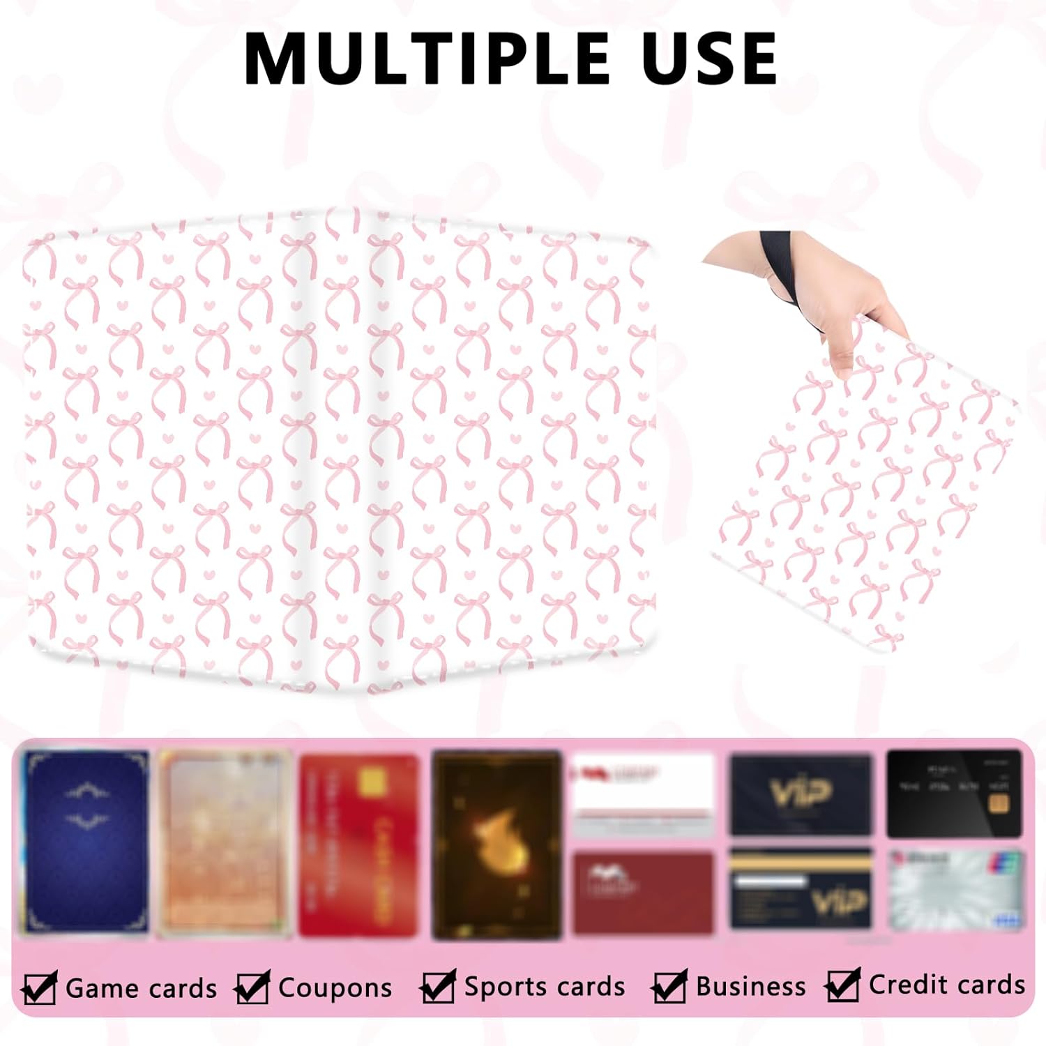 Card Binder for Girls Gifts 4 Pocket with 50 Sleeves 400 Cards Collectible Trading Binder Case Cute Album Holder Game sports collector supplier provides books、for MTG, TCG & Sport Cards(Cute bow)