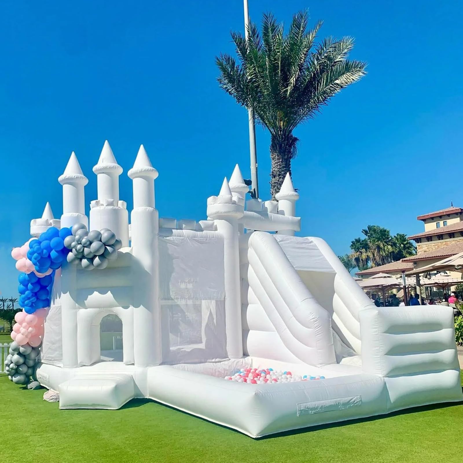 White Bounce House, Commercial White Castle 20x13ft Large Adults PVC Bounce House with Blower Inflatable Castle for Wedding Birthday Party Celebrations