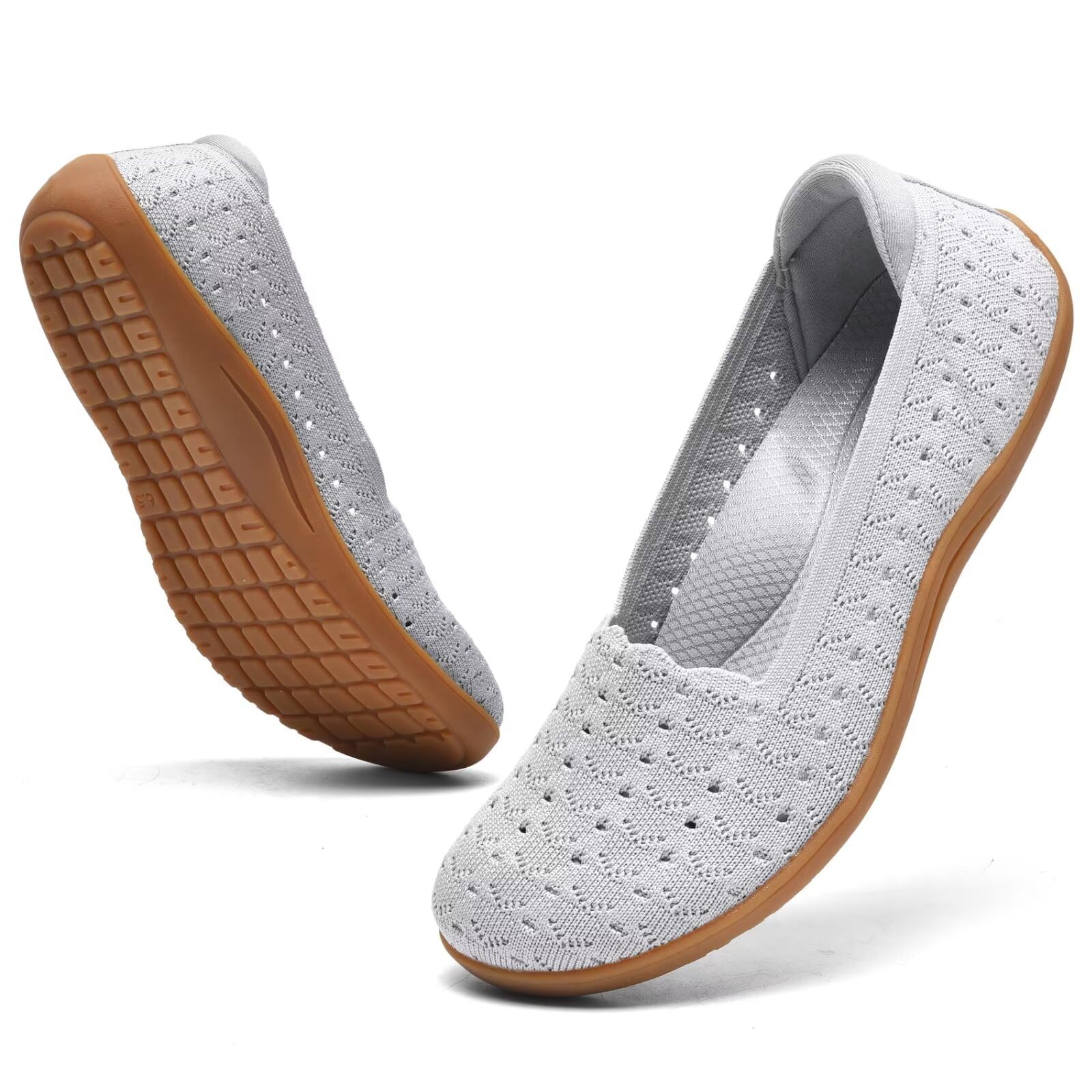 DEXJEWU Women's Wide Toe Box Flats Shoes Knit Ballet Flat Slip-on Dress Walking Comfort Shoes