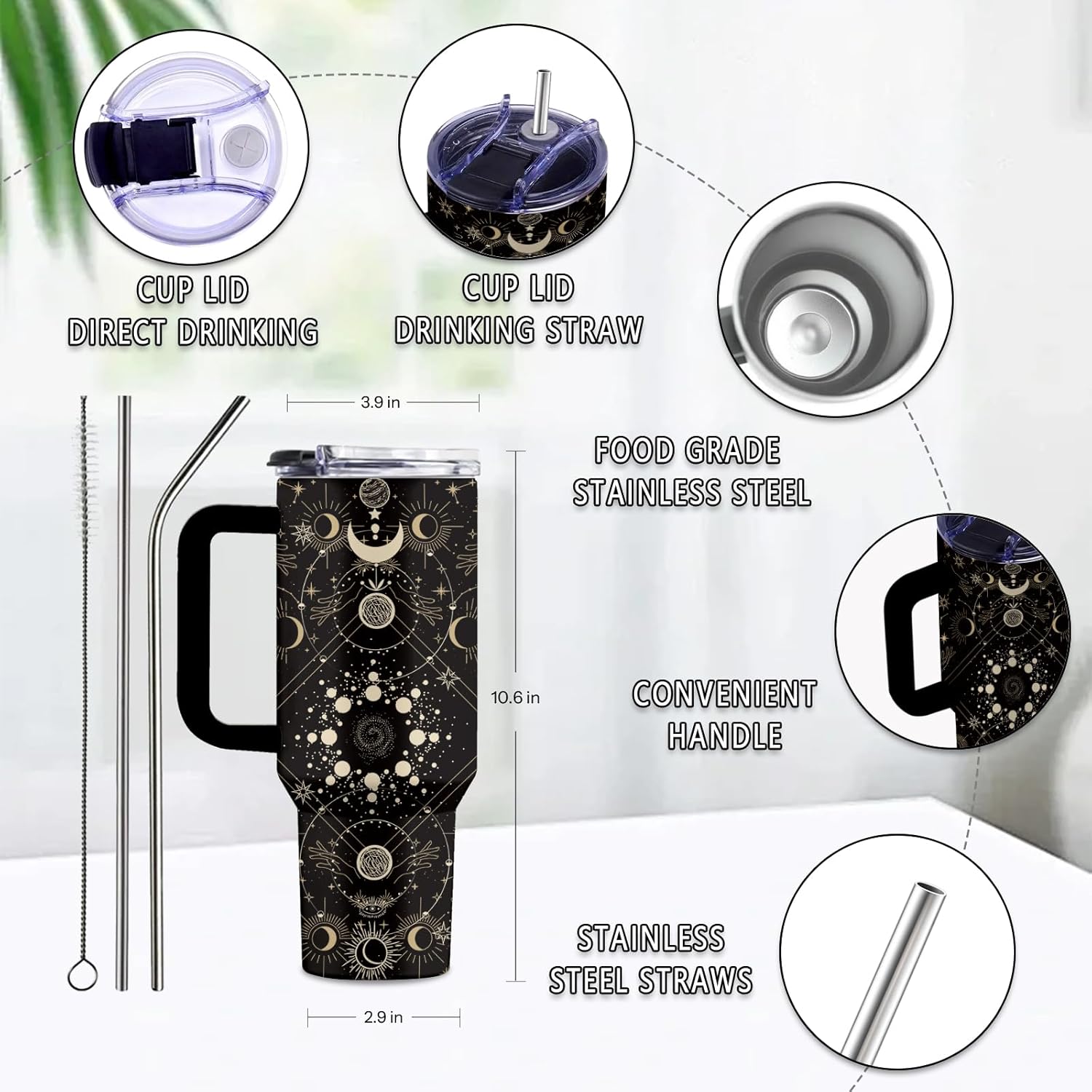 Goth Gifts for Women, 40 Oz Goth Tumbler with Handle & Straw, Birthday Presents for Goths Style Lovers, Stainless Steel Goths Tumbler, Moon Witchy Cup, Gifts for Thanksgiving Christmas, 1 PCS - Image 3