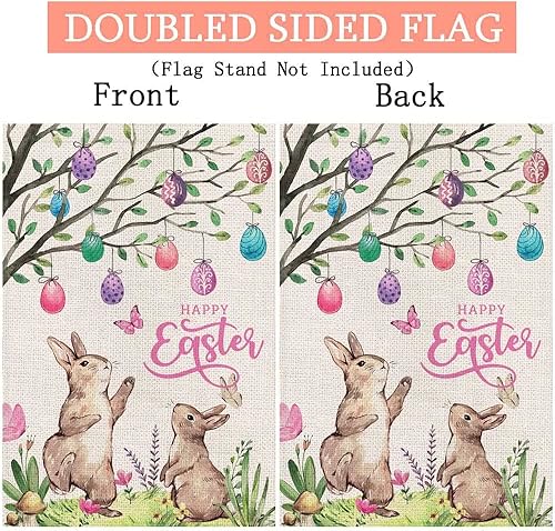 Miniatura 7 de Bandera de jardín de conejo de Pascua feliz para exteriores, de 12 x 18 pulgadas, doble cara, bandera de jardín pequeña de conejo, decoración de
