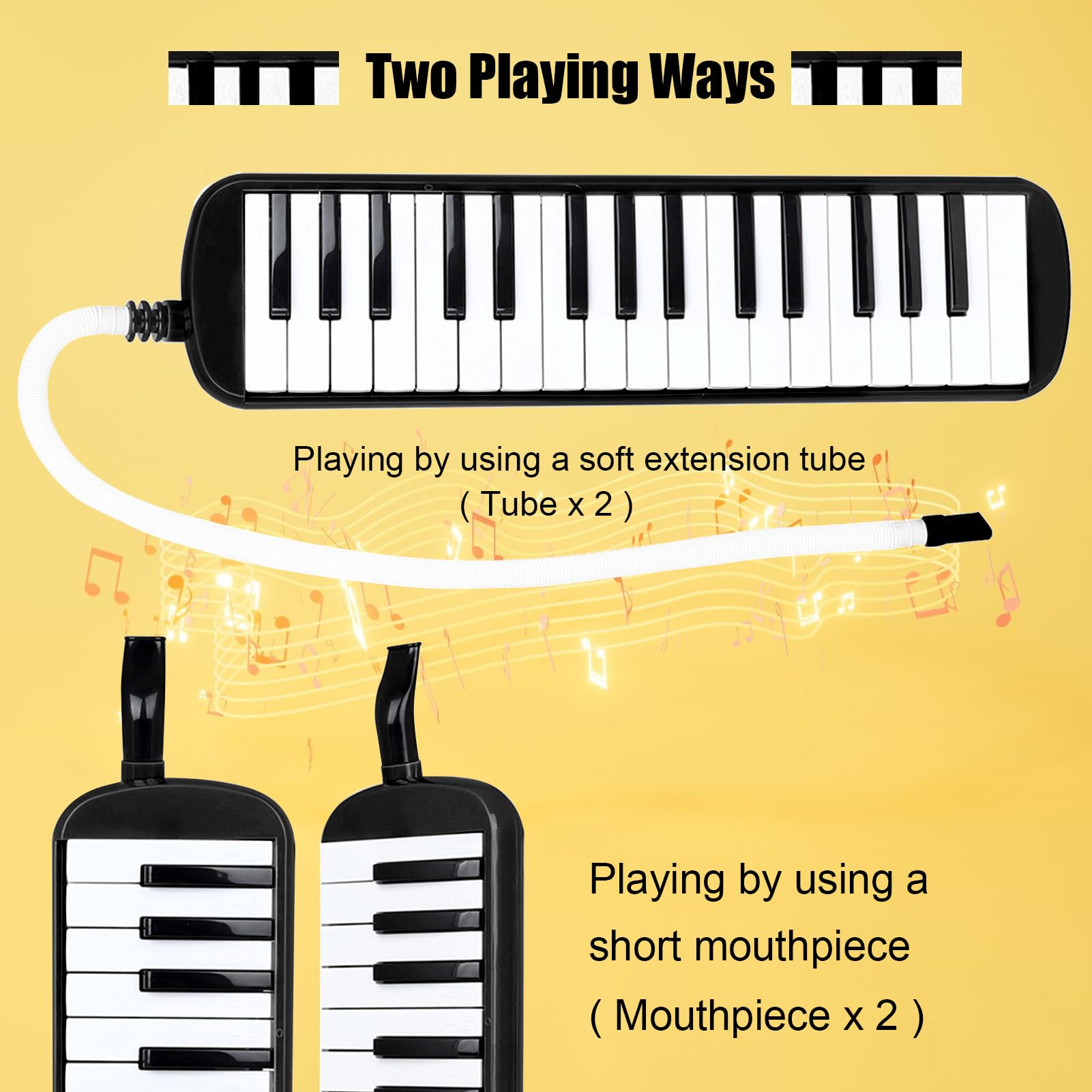 Cryfokt Strumento Melodica a 32 Tasti, Tastiera Soprano Melodica Air Piano con 2 Tubi, 2 Bocchini e Custodia Rigida in EVA, per Principianti e Musicisti Professionisti (BLACK)