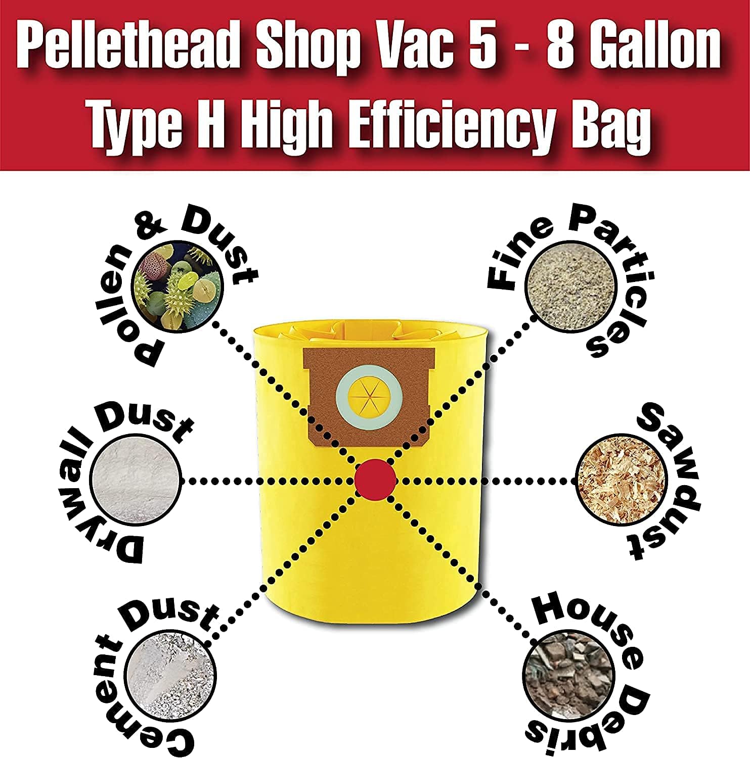 Pellethead Bag Compatibable with Shop Vac 9067100 Type H 5-8 Gallon High Efficiency - 10 Pack