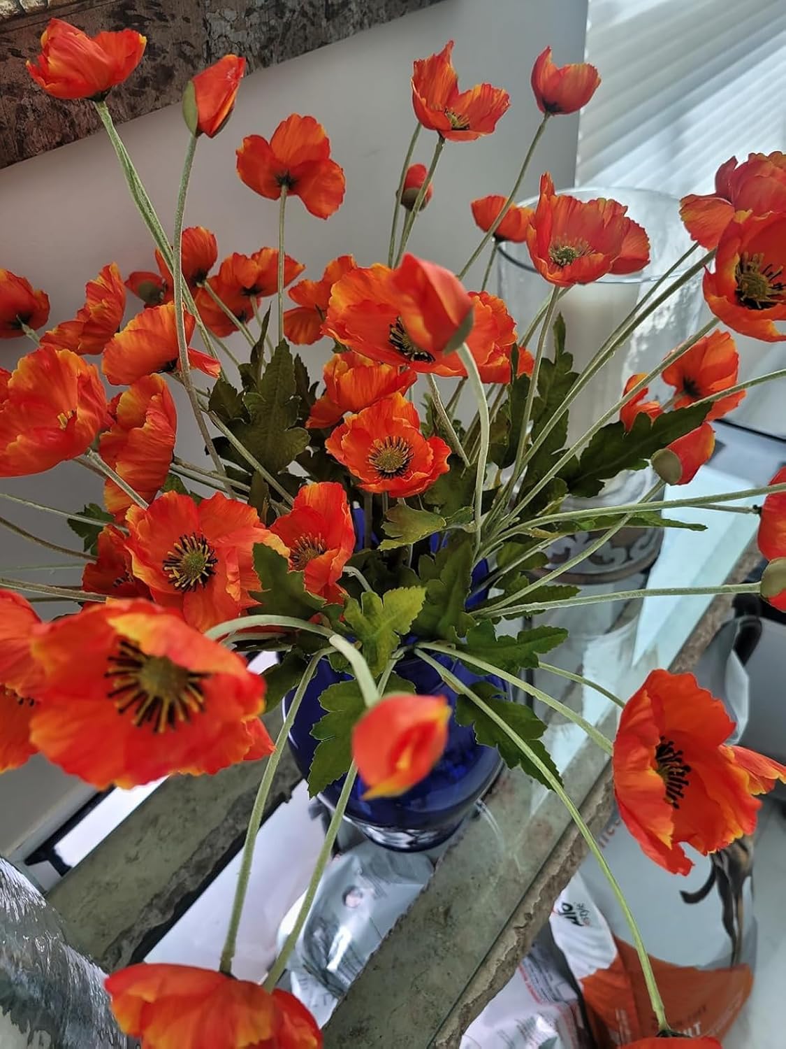 ATFL Orange and Red Poppy Flowers Artificial,12 Pcs Silk Fake Poppy Flowers,Faux Poppies Bulk for Home Decor Table Centerpieces Floral Arrangement,Poppies Bouquet for Wedding (23.5‘’, Orange-red) - Image 9