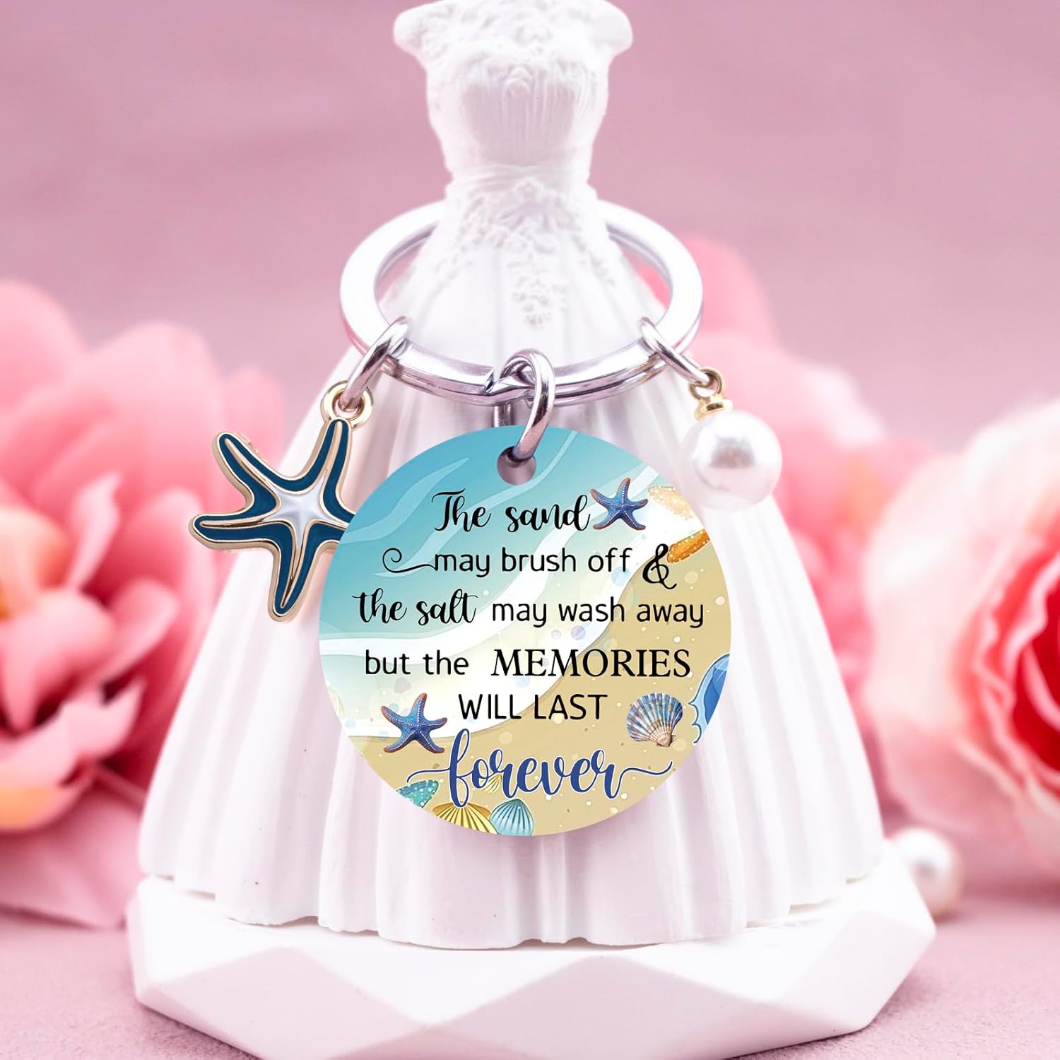 Beach Gifts For Women Starfish Decor Seashell Ocean Decor Beachy Christmas Ornaments Starfish Keychain For Christmas Long Distance Gifts For Friends Birthday Beachy Accessories Stuff - Image 2