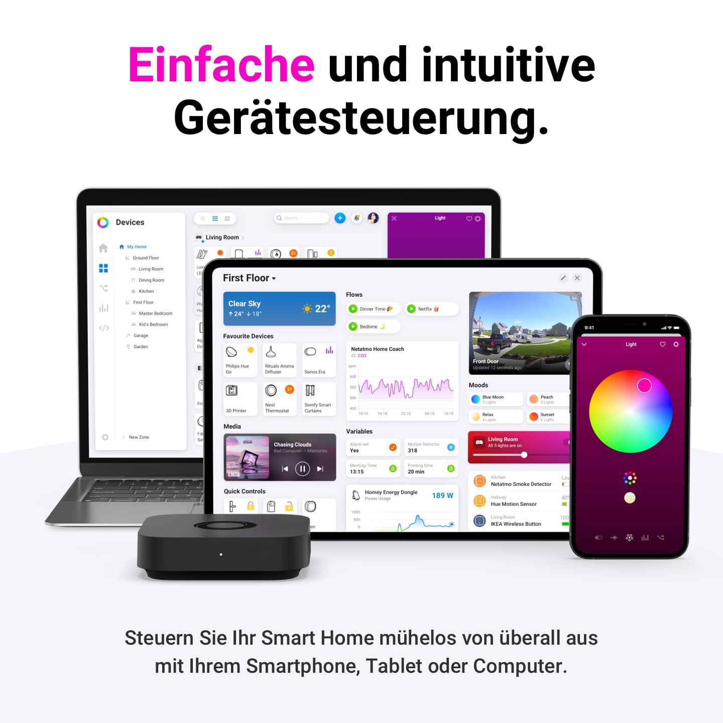 Homey Pro (2026) | Hub Inteligente para el hogar – Compatible con Z-Wave Plus, Zigbee, Wi-Fi, BLE, 433 MHz, Infrarrojos, Matter & Thread. Compatible con Siri, Alexa y Google Home.