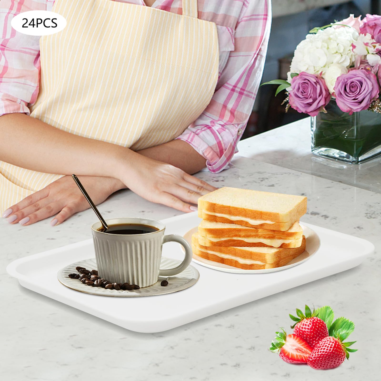 Set di 24 vassoi per fast food – vassoi da portata per ristoranti, caffetteria, adatti al microonde, superficie antiscivolo, ideali per mense, cucine, hotel, ristoranti (bianco)