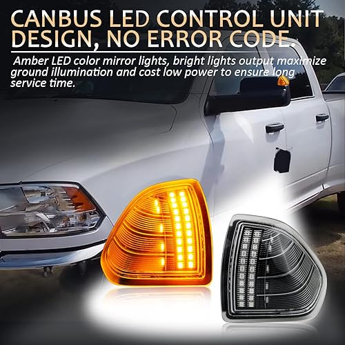 Miniatura 3 de D-Lumina Espejo lateral LED intermitente, luz intermitente izquierda y derecha, lente de cubierta transparente para Dodge Ram 2010-2018 1500 2500