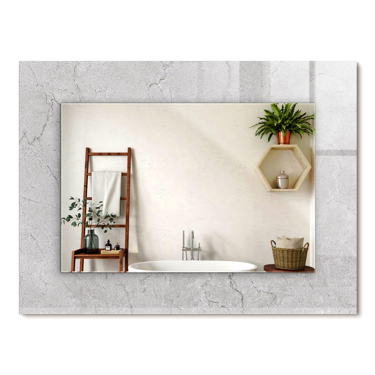 Miroir rectangulaire cadre effet béton fissuré 80x60cm pour illuminer le salon