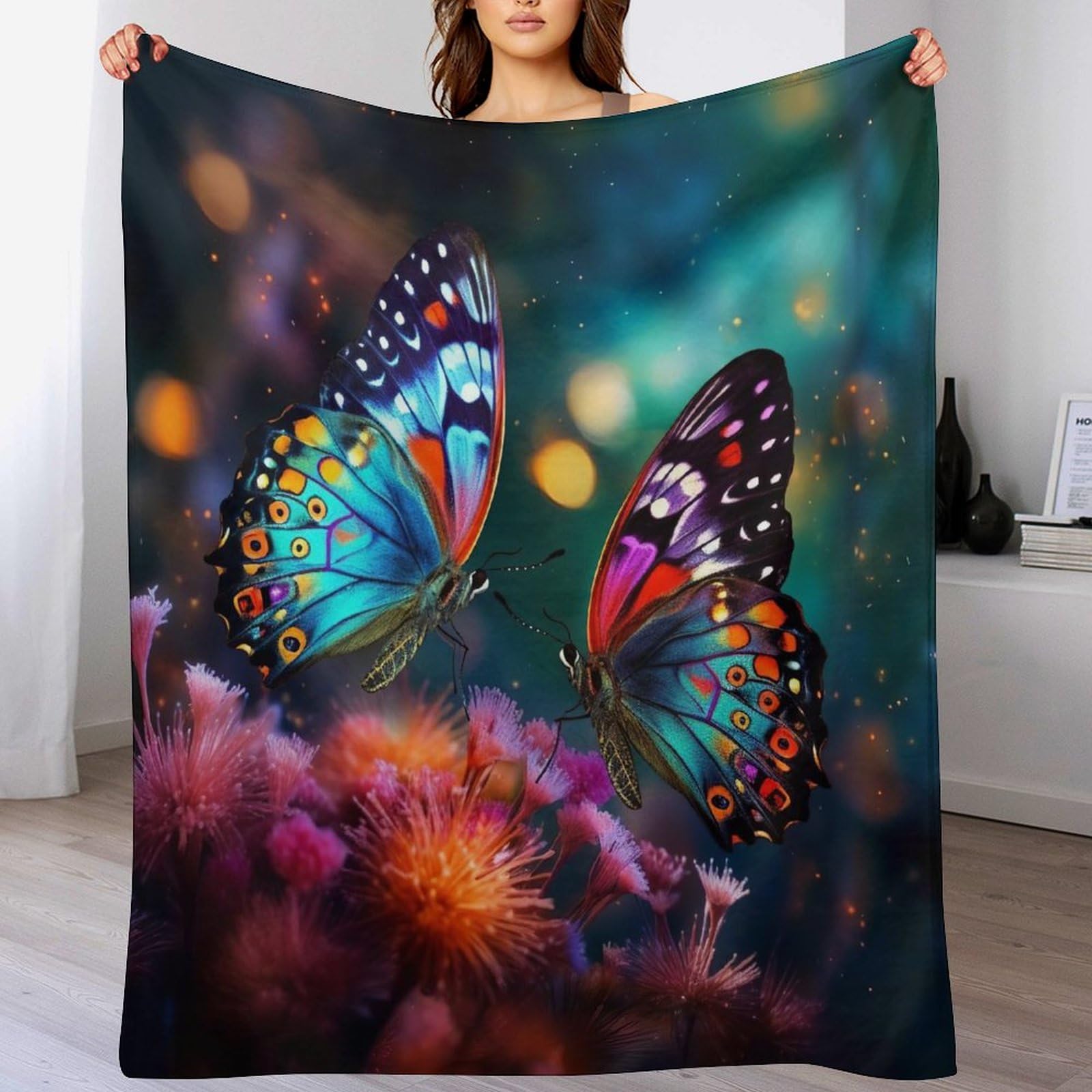 Couverture papillon polaire 180x200 cm plaid canapé doux