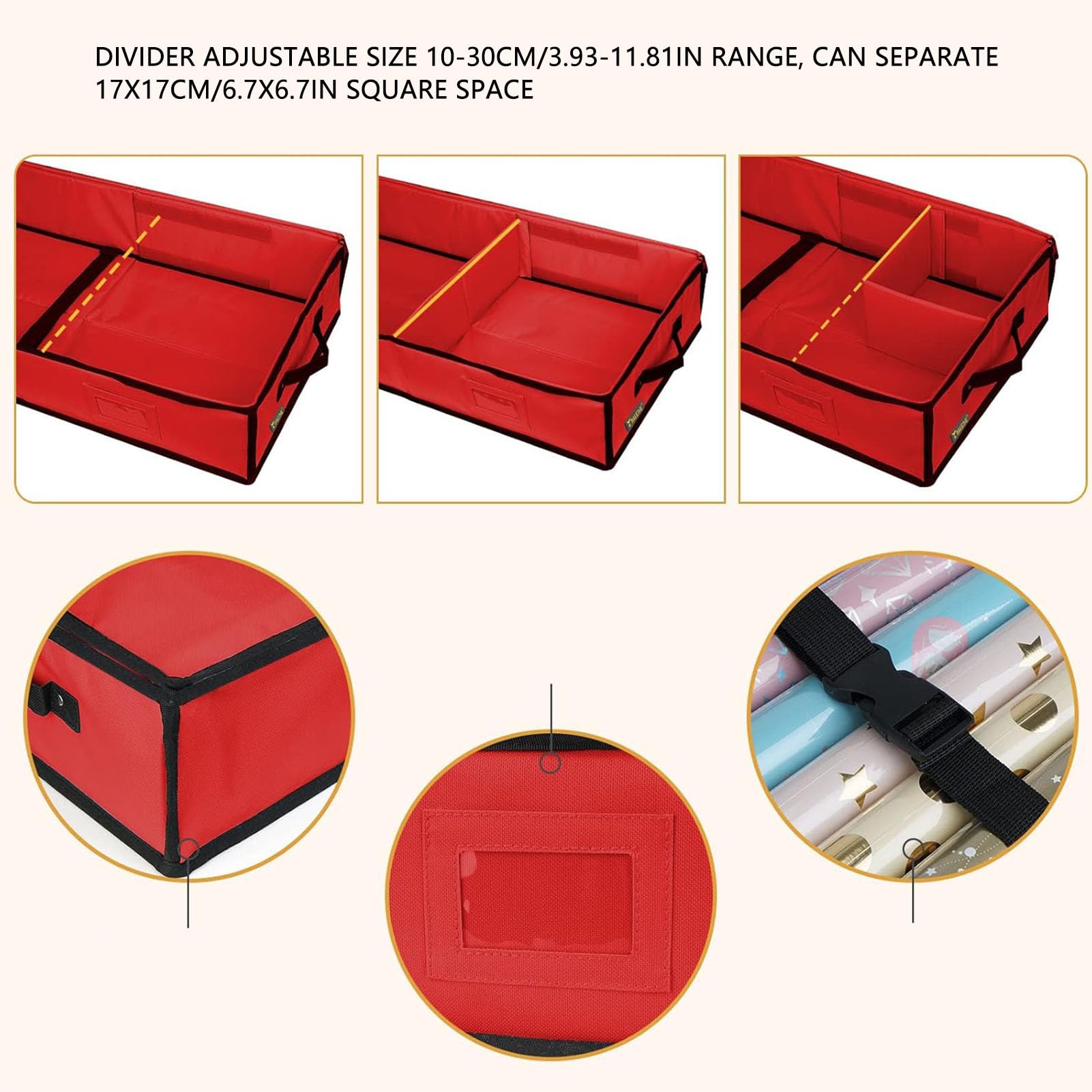 Geschenkpapier-Aufbewahrungsbehälter, 600D Oxford-Gewebe, wasserdicht, staubdicht, rot, tragbar, Unterbett-Geschenkpapier-Organizer