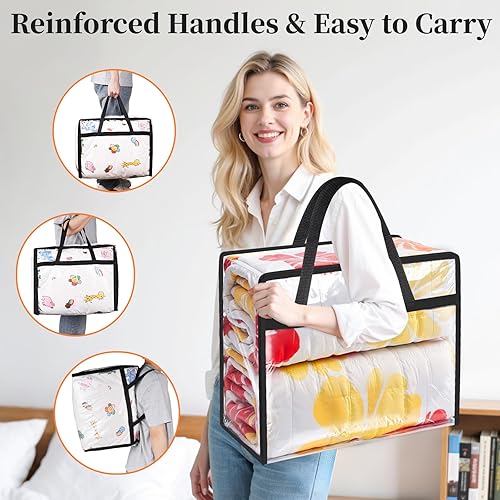 Miniatura 7 de Paquete de 4 bolsas de almacenamiento, contenedores transparentes para almacenamiento debajo de la cama y organizadores de armario, bolsas plegables