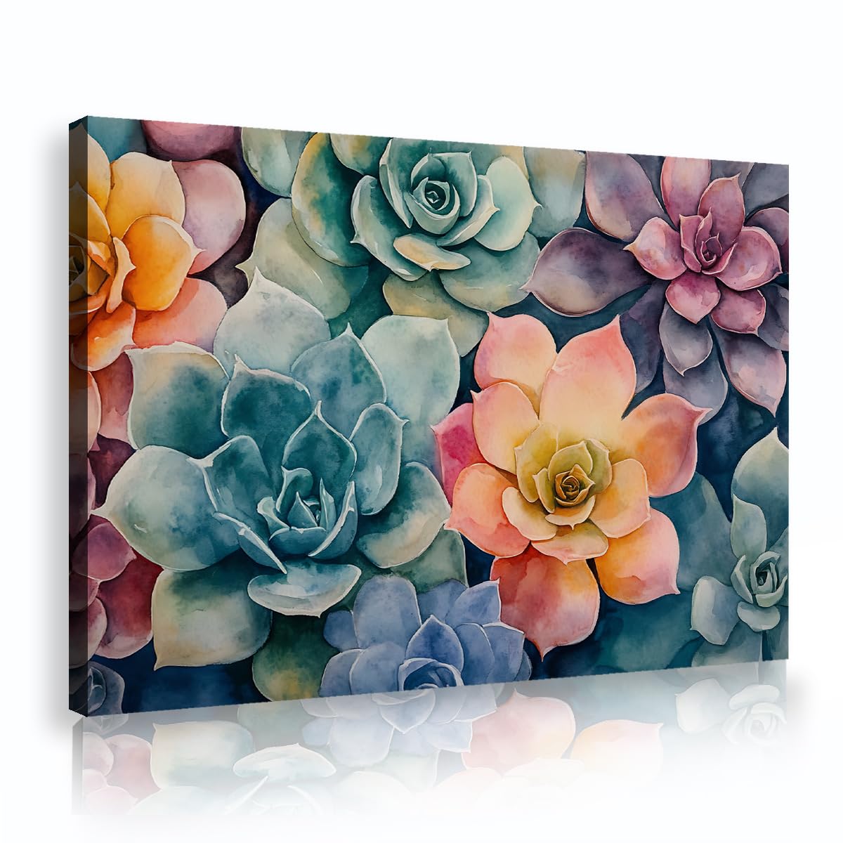 CHERHERART Modern Botanical Canvas Wall Art for Living Room Hallway Colourful Cactus Floral Artwork Wall Pictures Succulent Plants Poster Prints 25x40cm Innerframe