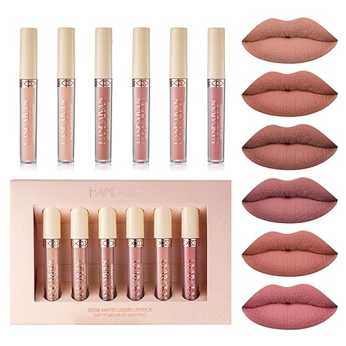 BONNIE CHOICE Juego de 6 lápices labiales color nude, juego de lápices labiales líquidos mate de larga duración, taza antiadherente, no se decolora,