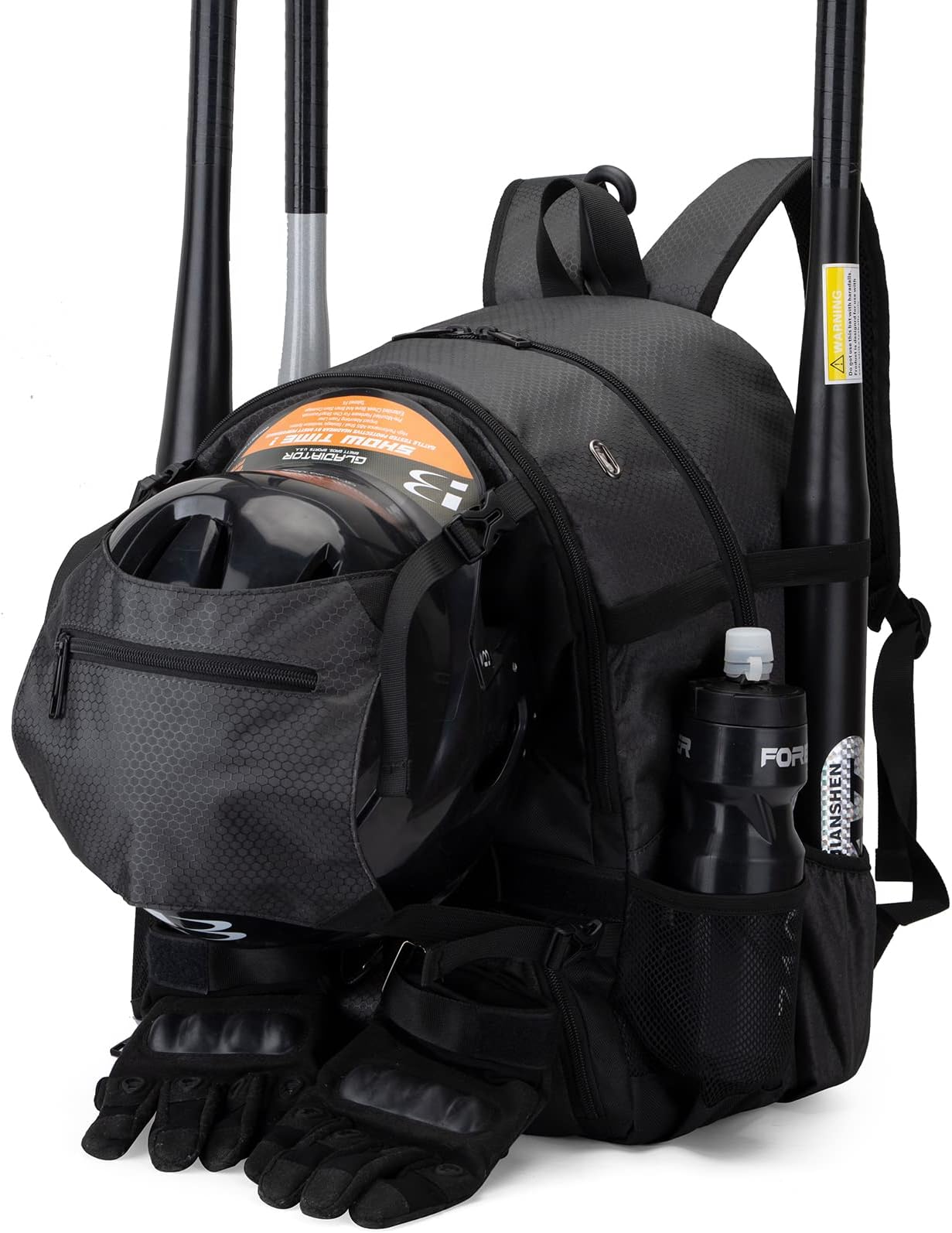 Hsmihair Baseball Bag - Baseball Backpack With External Helmet Holder for Baseball, T-Ball & Softball Equipment & Gear for Youth and Adults,Holds 4 Bats, Helmet, Gloves, Cleats, Shoe Helmet Holder, Fence Hook.