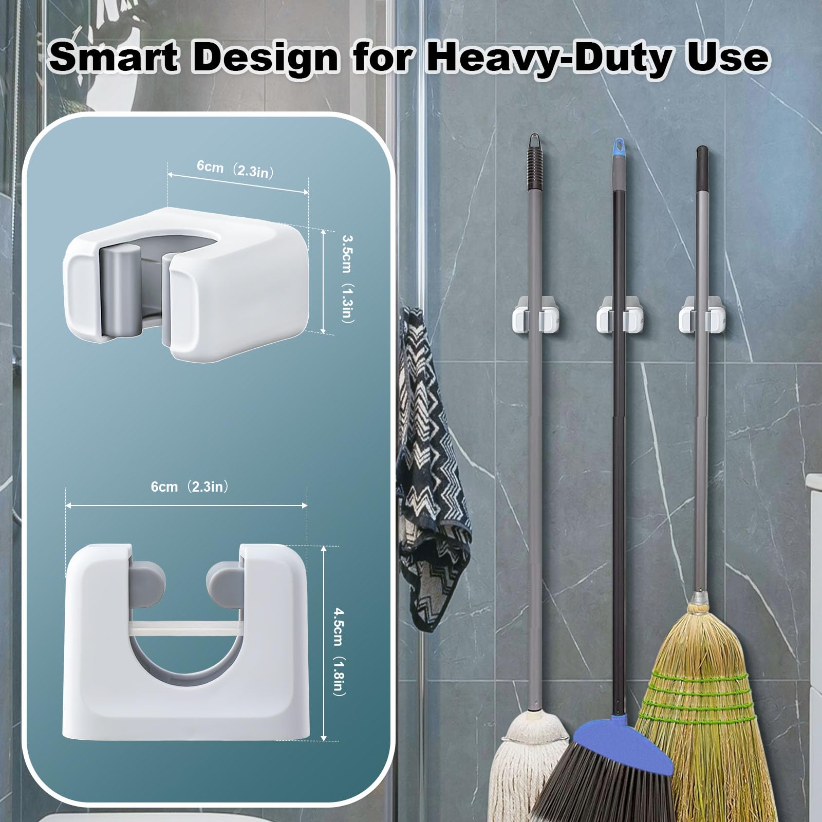 Mop & Broom Wall Mount - No Drill Storage -6