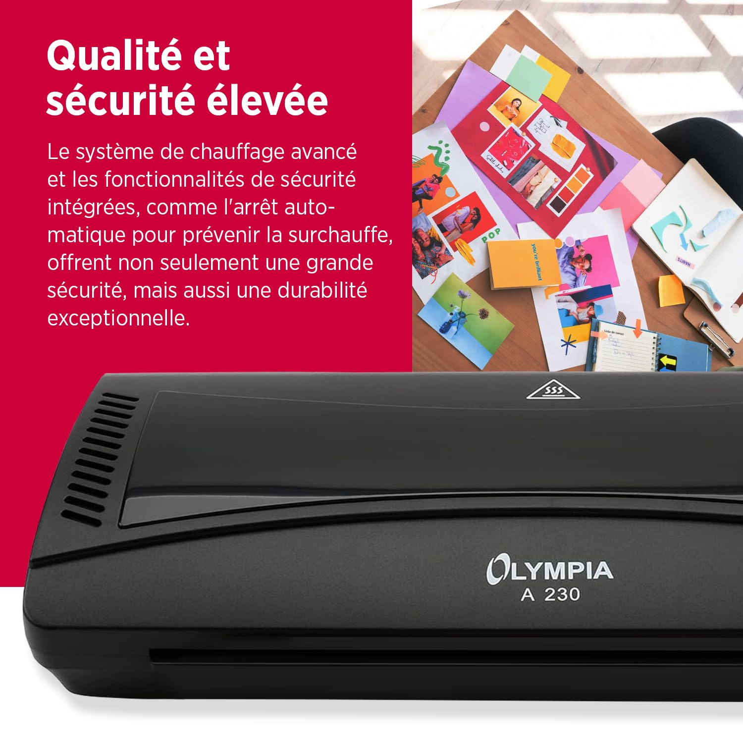 Olympia Plastifieuse A4 4 en 1 avec arrondisseur d'angle, coupe-papier et films de plastification