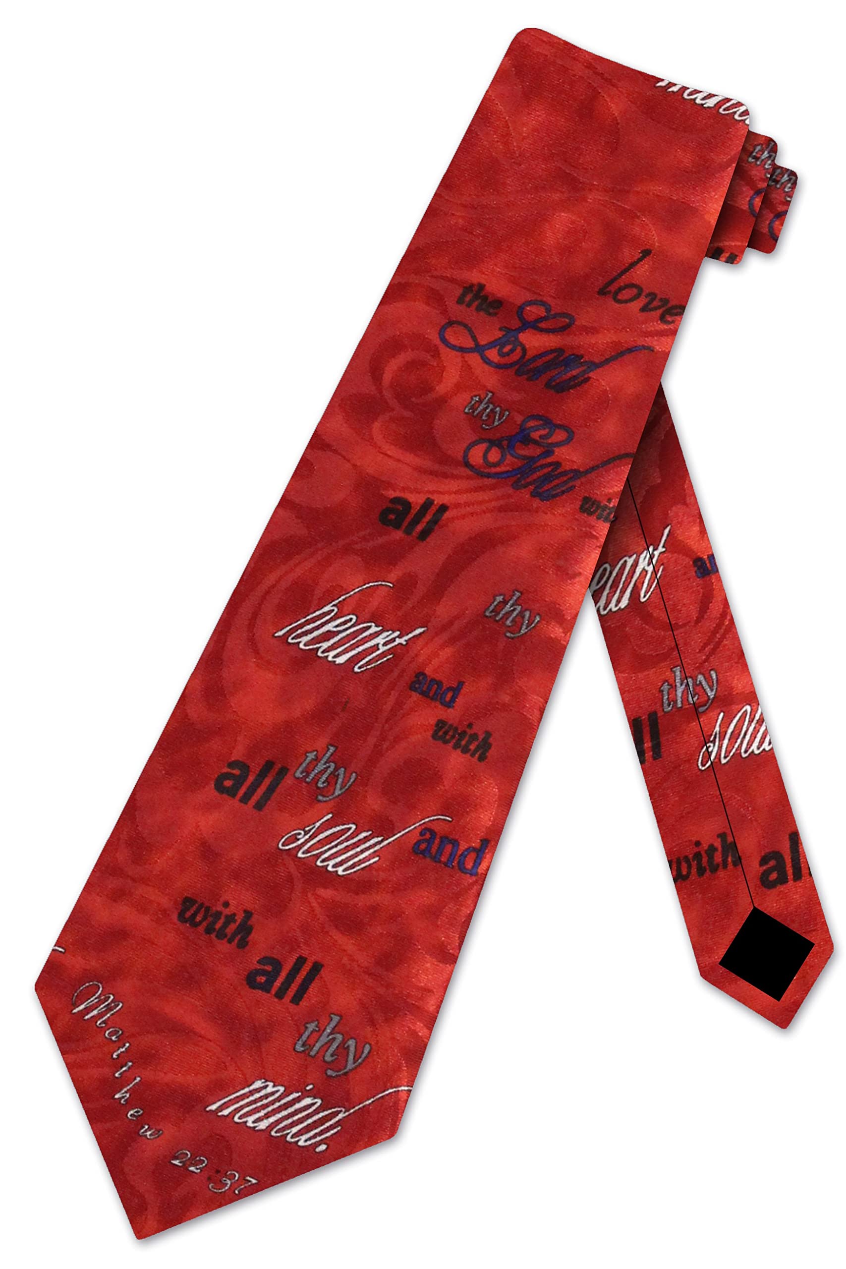 Zerosevenee Men's As Pic Religious Ties Bible Verse Necktie Christian Tie For Matthew 22:37 Church Neckties, Red, One Size
