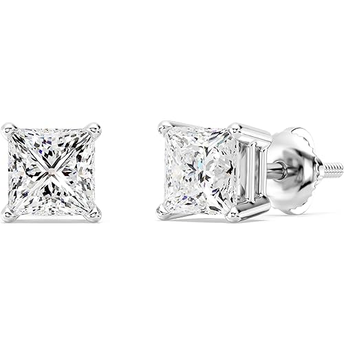 Gilded IGI Certified Lab-Grown Diamond 14KT White Gold and Yellow Gold Stud Earrings for Women| Hypoallergenic Fine Gold Jewelry | 4-Prong Basket, Screw Back Nut | VSI1 Clarity, E-F Color, Round Cut and Princess Cut | 1-2-3 Carat Total Weight