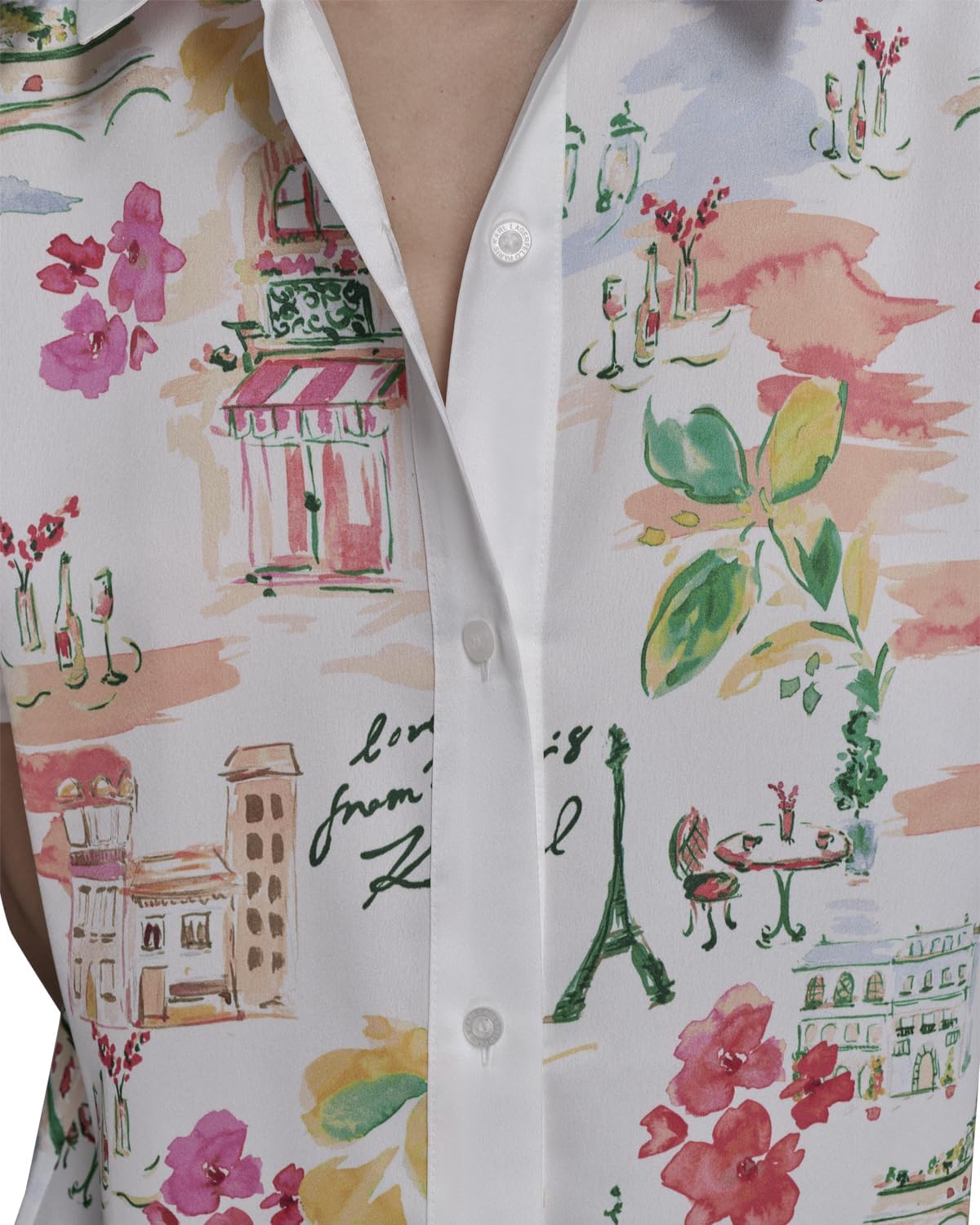 Karl Lagerfeld Womens Button Down Camp Shirt Bright Fun Print Blouse - Image 6