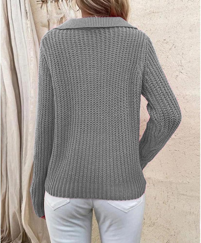 Zaswen Long Sleeve V Neck Sweaters for Women Casual Polo Ribbed Knit Business Collared Sweater Spring Fall Solid Slim Blouses