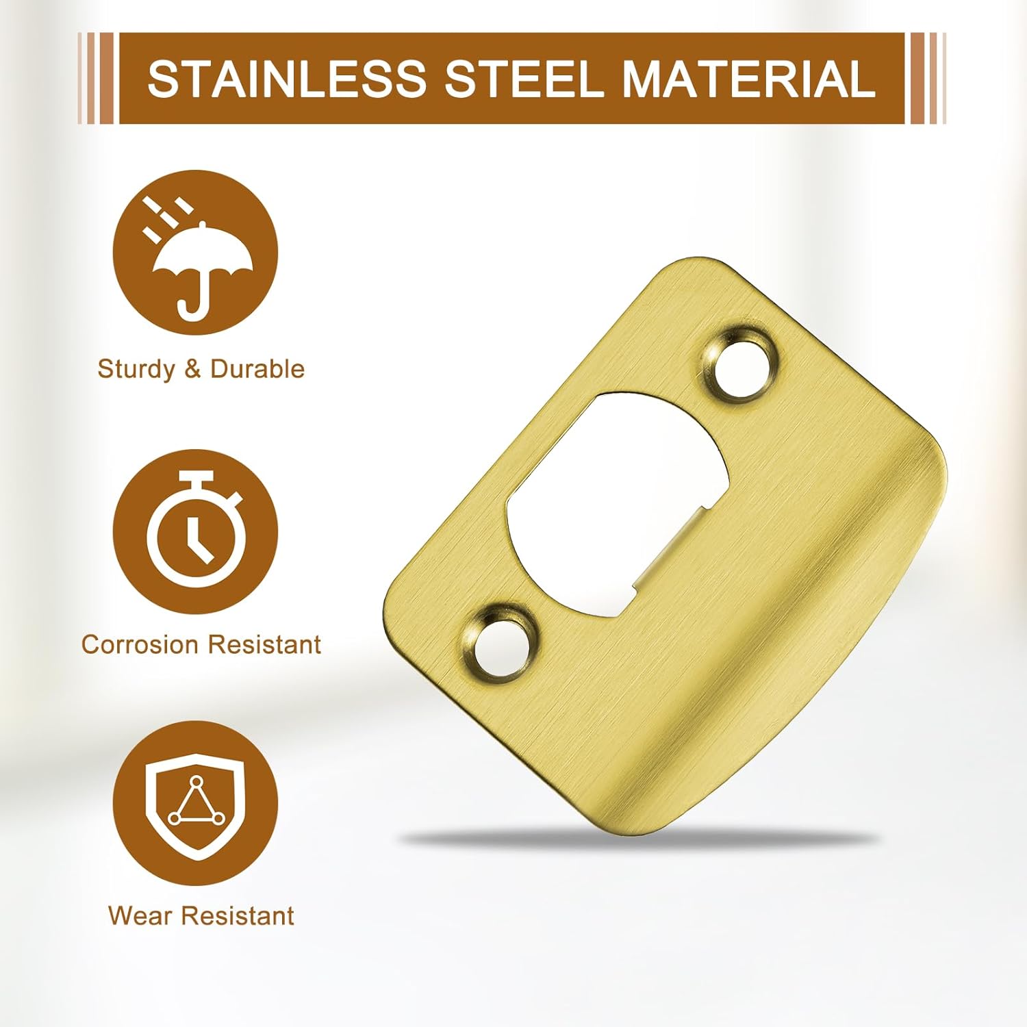D-Type Stainless Steel Security Strike Plate, Pack of 10, 57 mm x 45 mm, Rounded Corners, 201 Stainless Steel Strike Plate for Door Frame, Gold